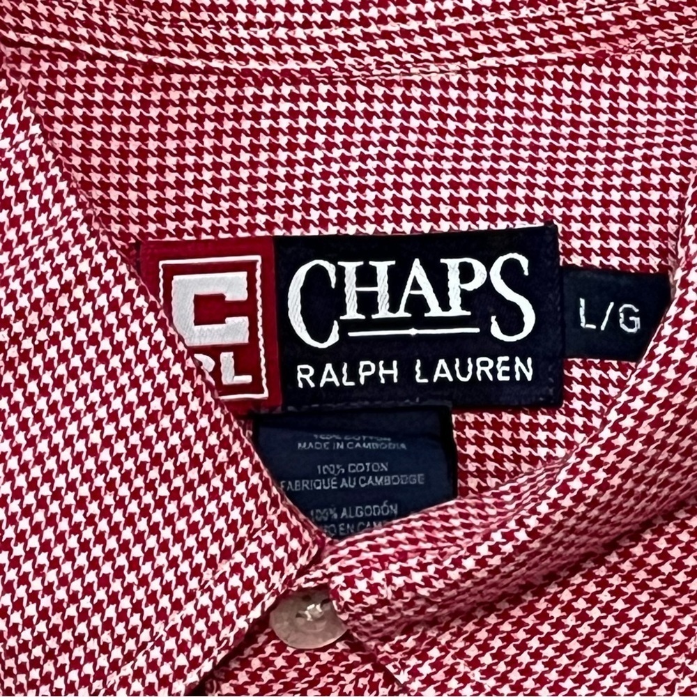 CHAPS Ralph‎ Lauren Men's L RED Checked Long Sleeve Button-Down Shirt CREST LOGO - Picture 5 of 12